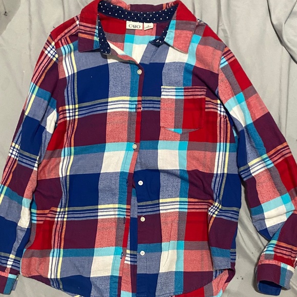 Cato Women's Red and Blue Plaid Button-Down Shirt - Picture 1 of 1